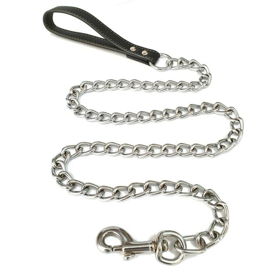 Durable Pet Dog Chain Metal Leash For Small Medium Dog PU Handle Leather Iron Chain Leash Anti-Bite Chain Dog Accessories