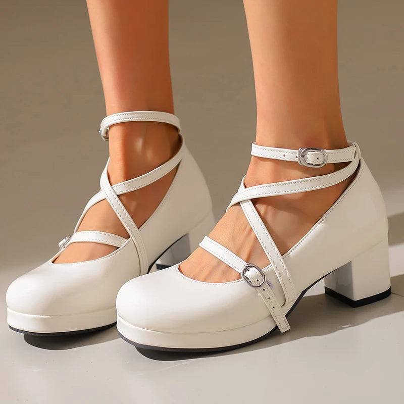 Japanese Lolita Party Shoes High Heels Ankle Strap Cross Dress Pumps Cosplay Costume Plus Size 31-50 Big Feet Wear Dropshipping