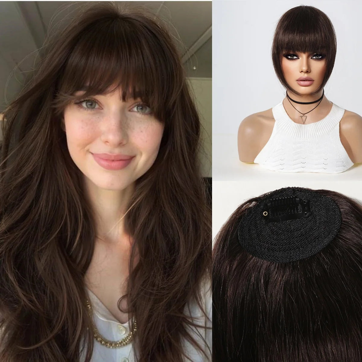 100% Remy Human Hair Fringe Bangs Clips in Natural Black Human Hair 3D Air Fringe Bangs Hairpieces for Women with Thinning Hair