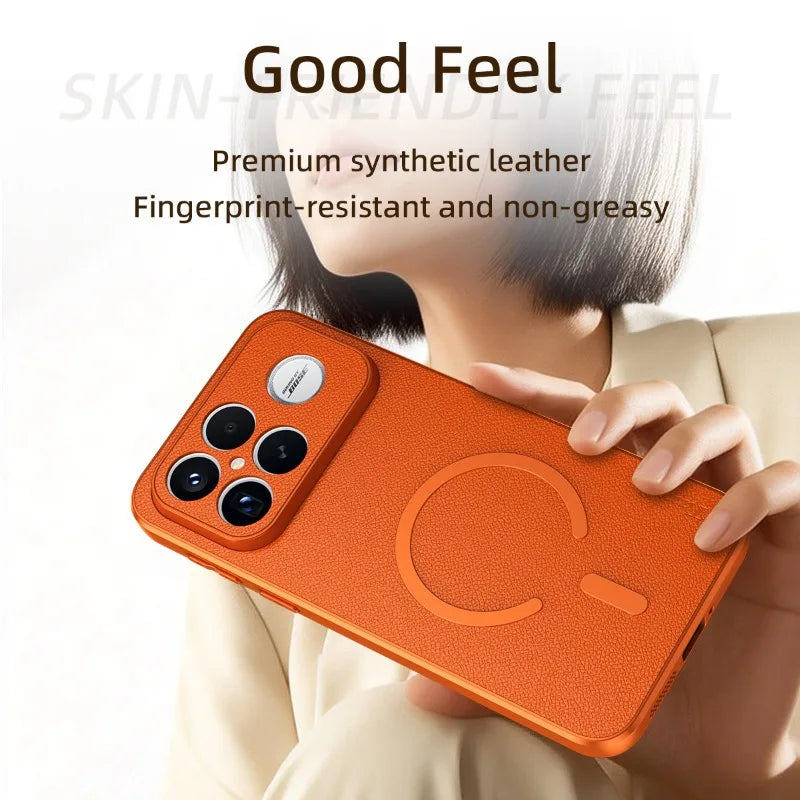 For POCO F8 Ultra Goat Leather TPU Frame Shockproof Case For Redmi K90 Pro Max Built-in Magnetic Strip Lens Protection Shell