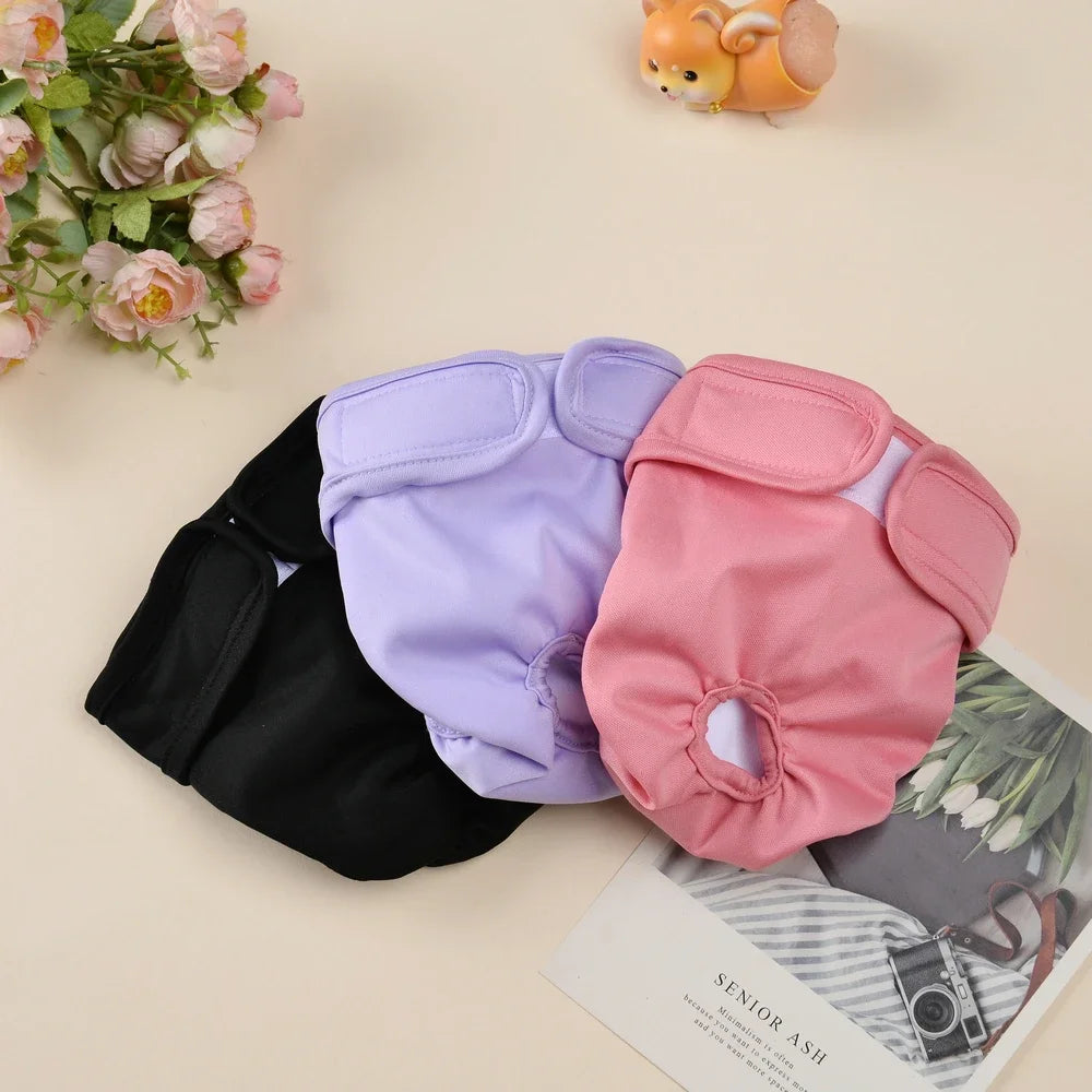 3pcs Female Dog Diapers Washable Reusable Puppy Nappies Physiological Pants Adjustable Pet Sanitary Panties Short for Girl Dogs
