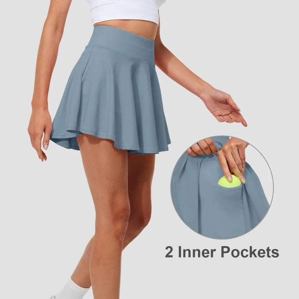 Pleated Tennis Skirts with Shorts Pockets Tummy Control High Waisted Skirts Built-in Shorts Moisture Wickin Running Skirts