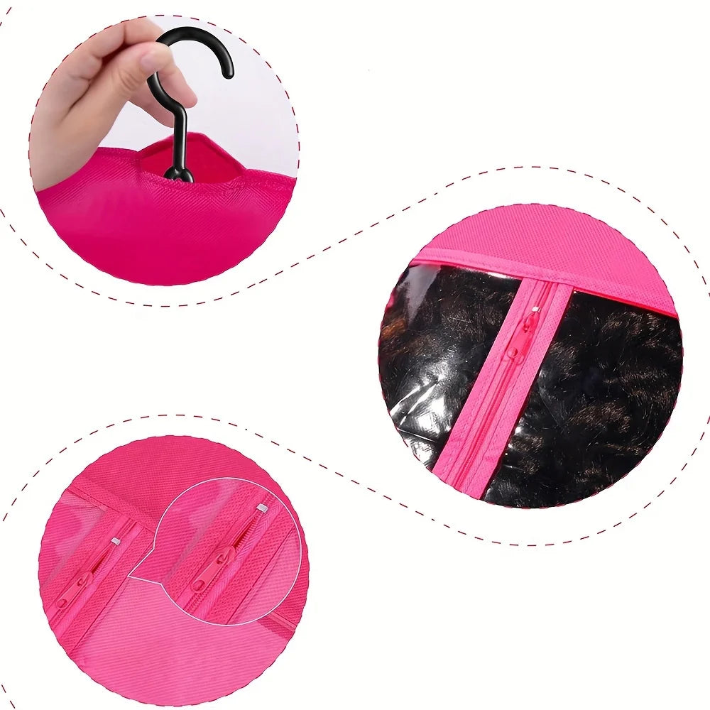 6pcs Long Hair Extensions Storage Bag Non-Woven Dust Proof Wigs Carrier Bags With Plastic Hanger For Home Salon Organizer