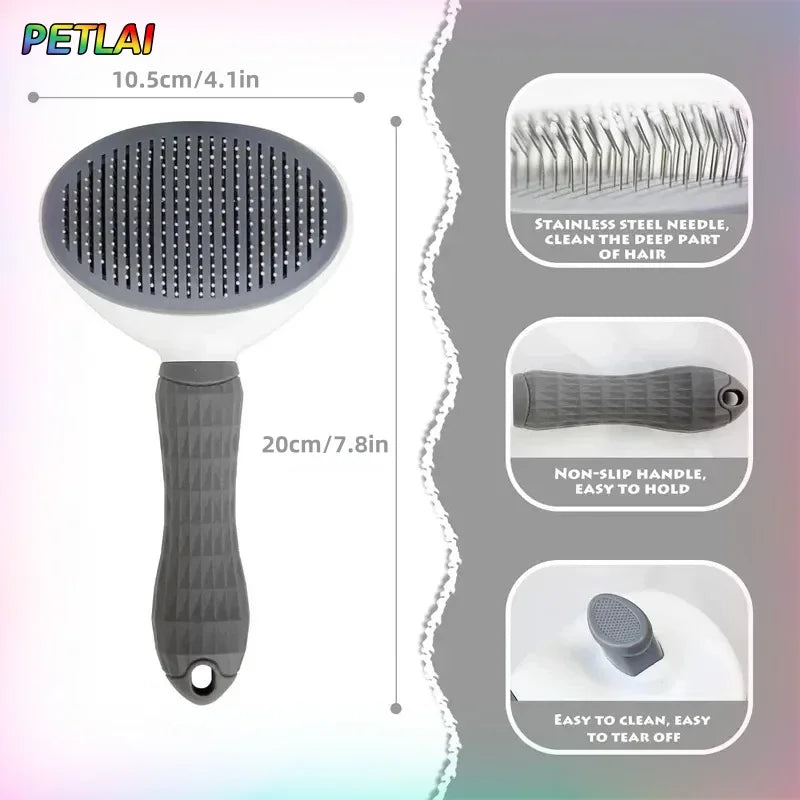 Pet hair removal comb self-cleaning cat grooming supplies cat anti-slip handle slicker brush dog cat hair removal accessories