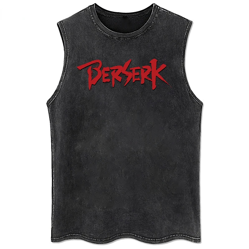 Berserk Logo Graphic Tank Top Manga Print Vest Men Women Sleeveless Shirt Vintage Washed Oversized 100% Cotton Gym Clothing