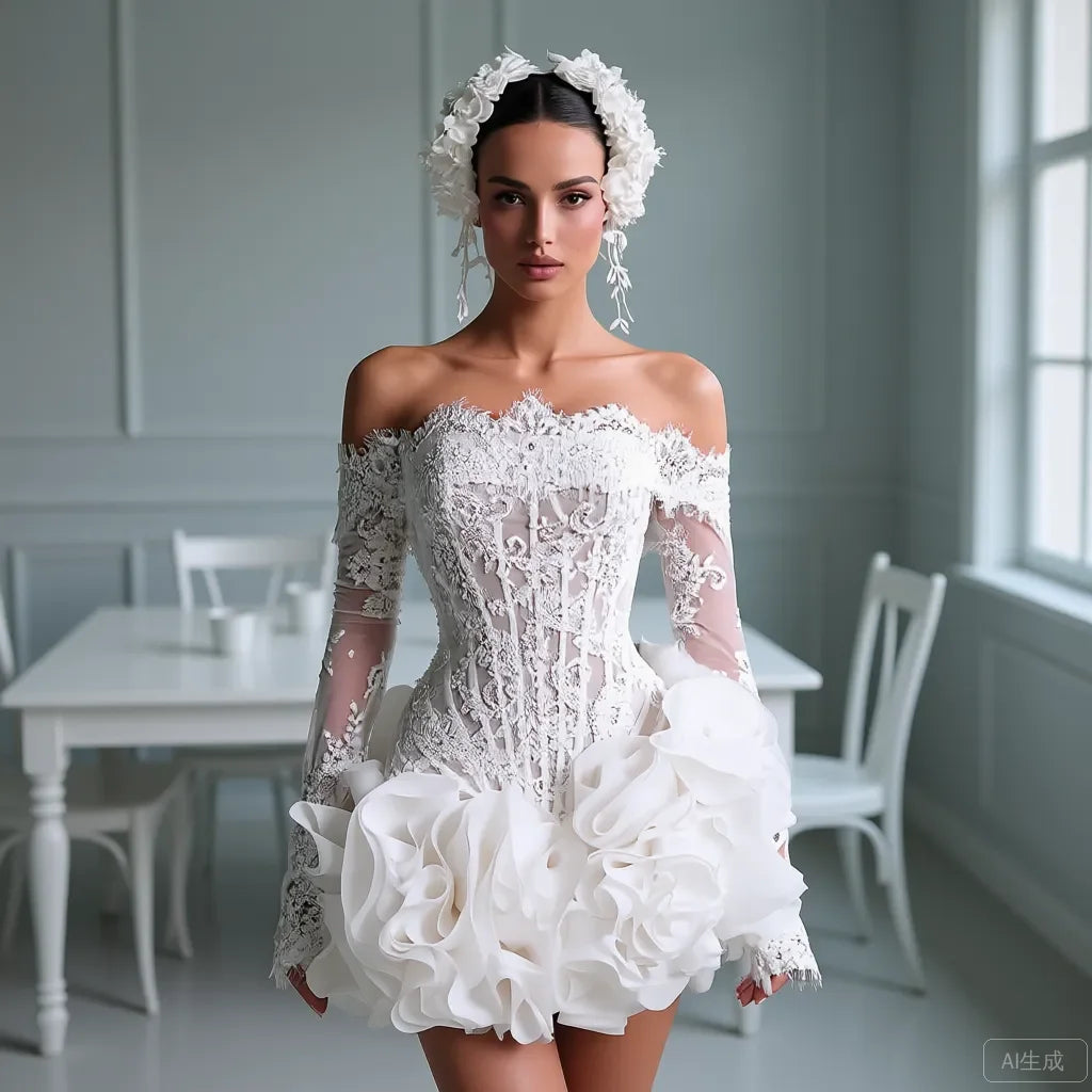 Off Shoulders White Satin Ball Gown Evening Dress Lace Cocktail Party Prom Formal Women's Fashionable Bridal Dress Wedding Gowns