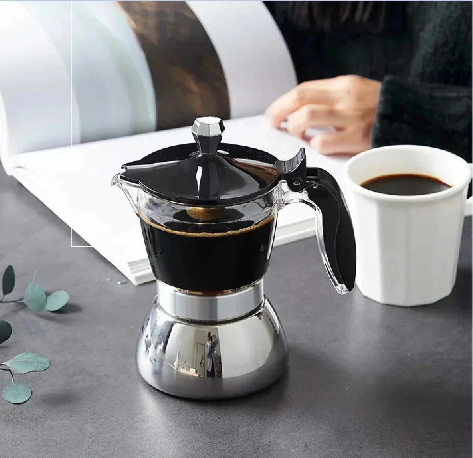 200ml 300ml Transparent And Visible Mocha Pot Home Brewed Coffee Pot Italian Stainless Steel Mocha Pot Home Brewed Coffee Set