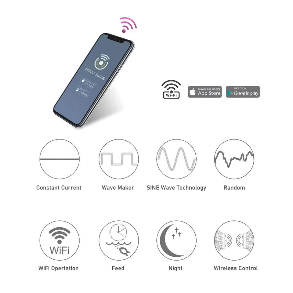 Jebao MOW-3 MOW-5 MOW-9 MOW-16 MOW-22 Series Smart WiFi Aquarium Water Wavemaker Pump with LCD Display Controller for Fish Tank