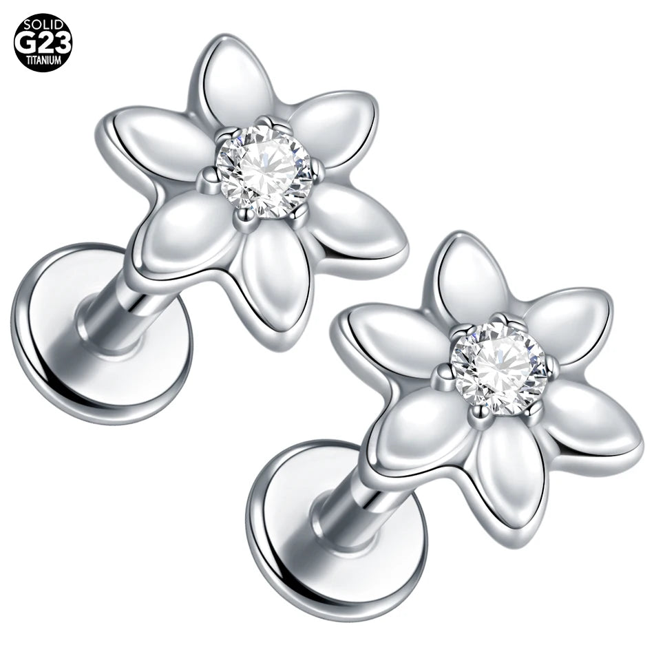 1/5PCS Titanium 16G Tragus Daith Helix Lobe Ear Piercing for Women Leaf Star Zircon Cartilage Stud Earring Piercing Jewelry Gift