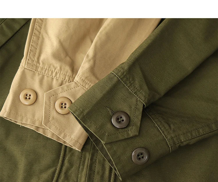 Autumn New American Retro Twill Embroidery Cargo Deck Jacket Men's Fashion 100% Cotton Washed Multi-pockets Casual Loose Coat