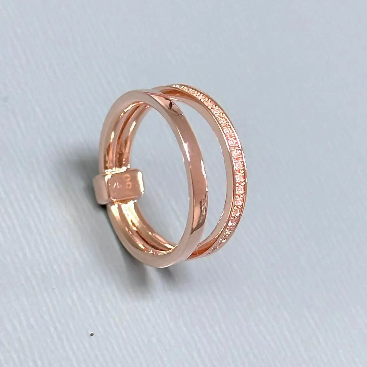 New Elegant P-Together Double-Hoop Zircon Ring Copper With Rose Gold Plated Fashion Jewelry Gift For Women