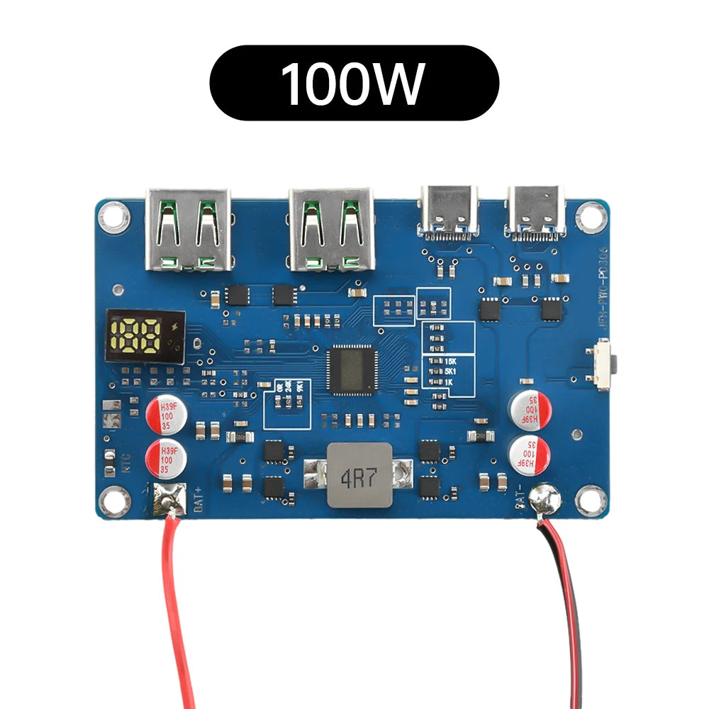100W PD QC Mobile Power Module 2-6S Lithium Battery Protection Board Bidirectional Fast Charging DIY Power Bank Supporting MPPT