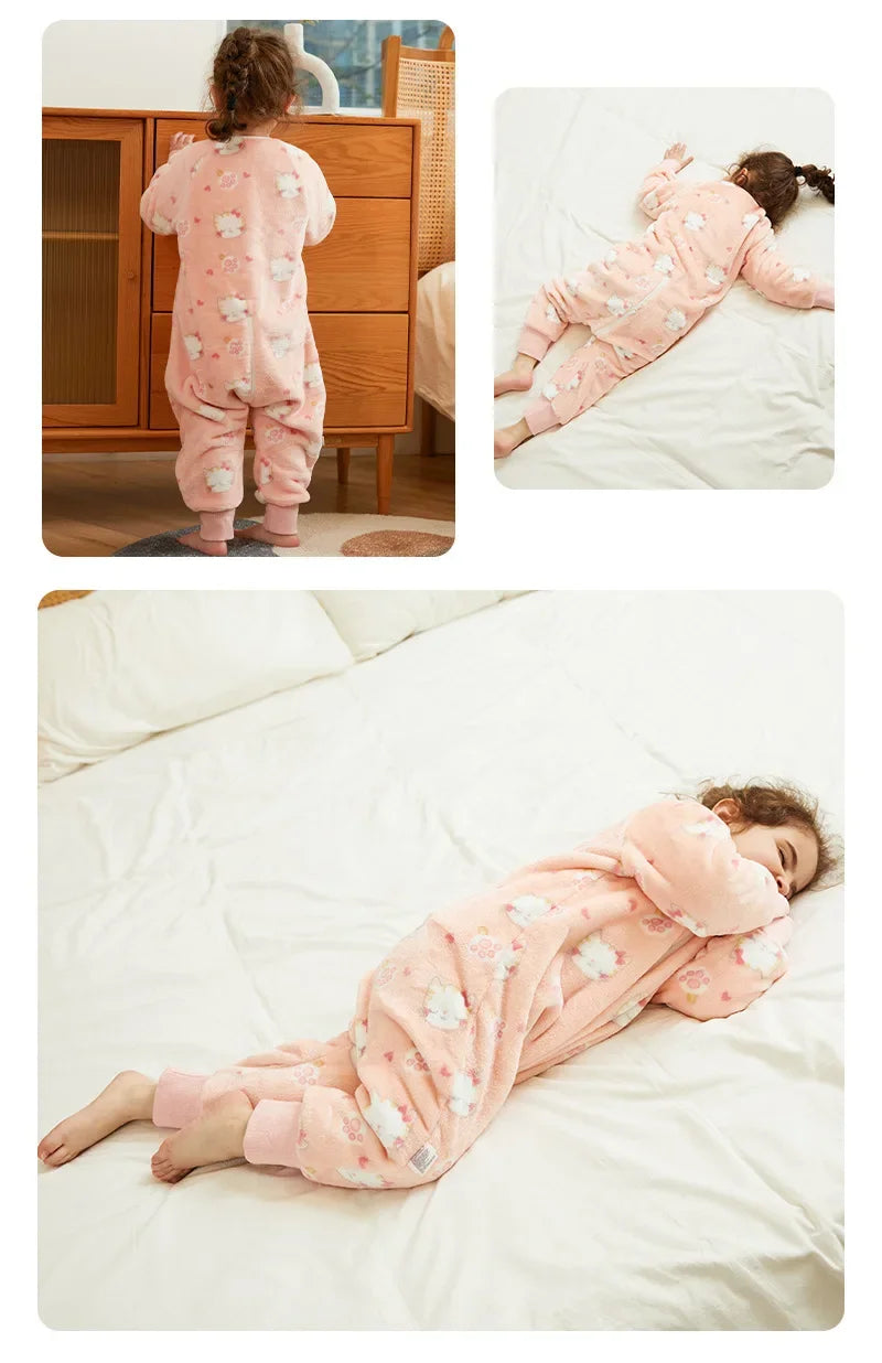 Kawaii Girls Pajamas Winter Purple Rabbit Onesie Hooded Plush Kigurumi Jumpsuit Blanket Sleeper Warm Overall Kids Nightwear Pjs