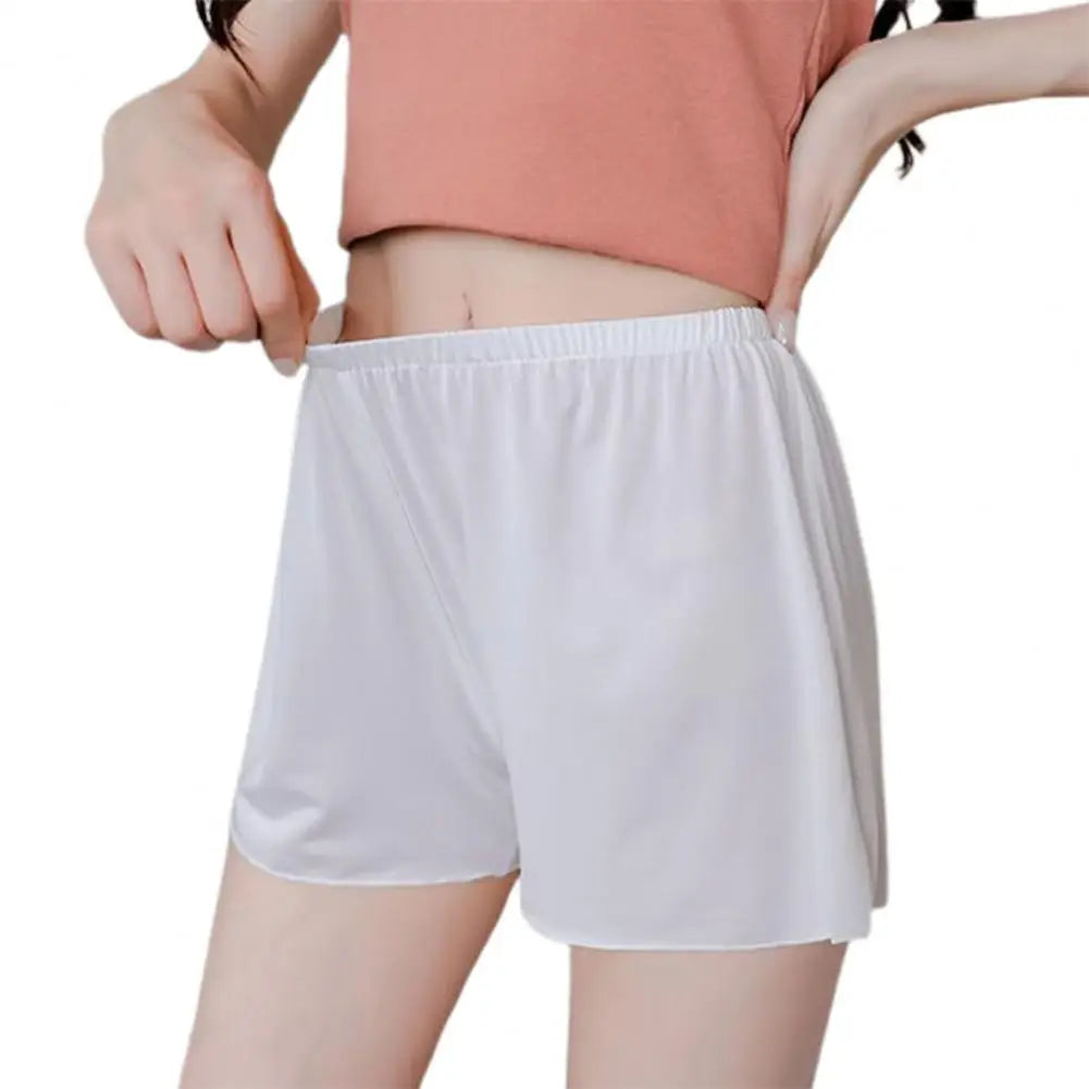 Women Safety Shorts Anti-exposure Breathable Thin Satin Seamless Homewear Underwear Loose Elastic Waist Summer Mini Pants