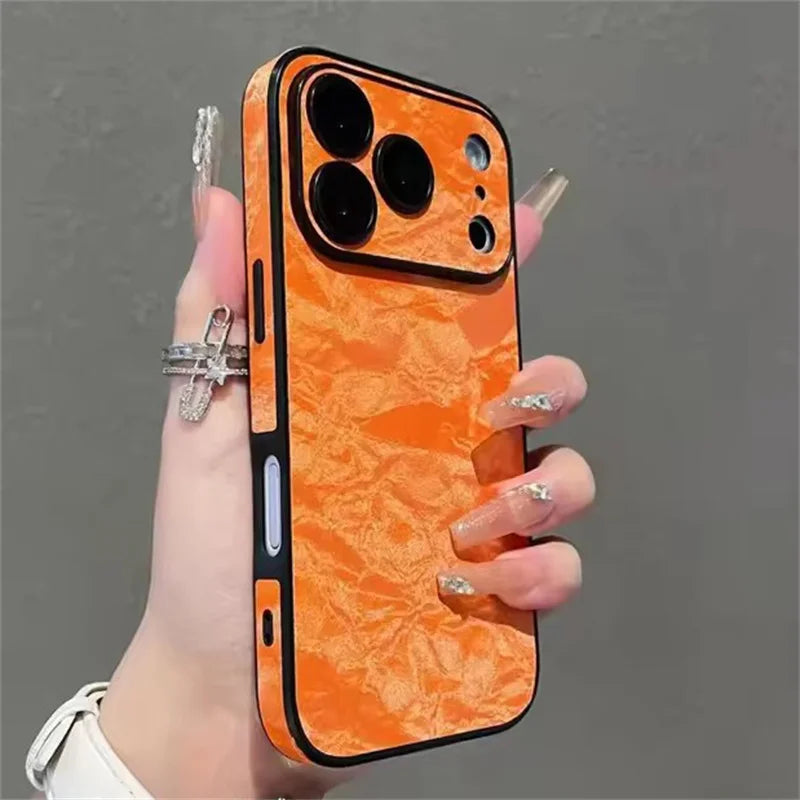 Velvet Snow Mountain Pattern Phone Case For iPhone 17 15 14 16 12 11 13 Pro Max Plus Air Luxury Leather Cover Phone Accessories