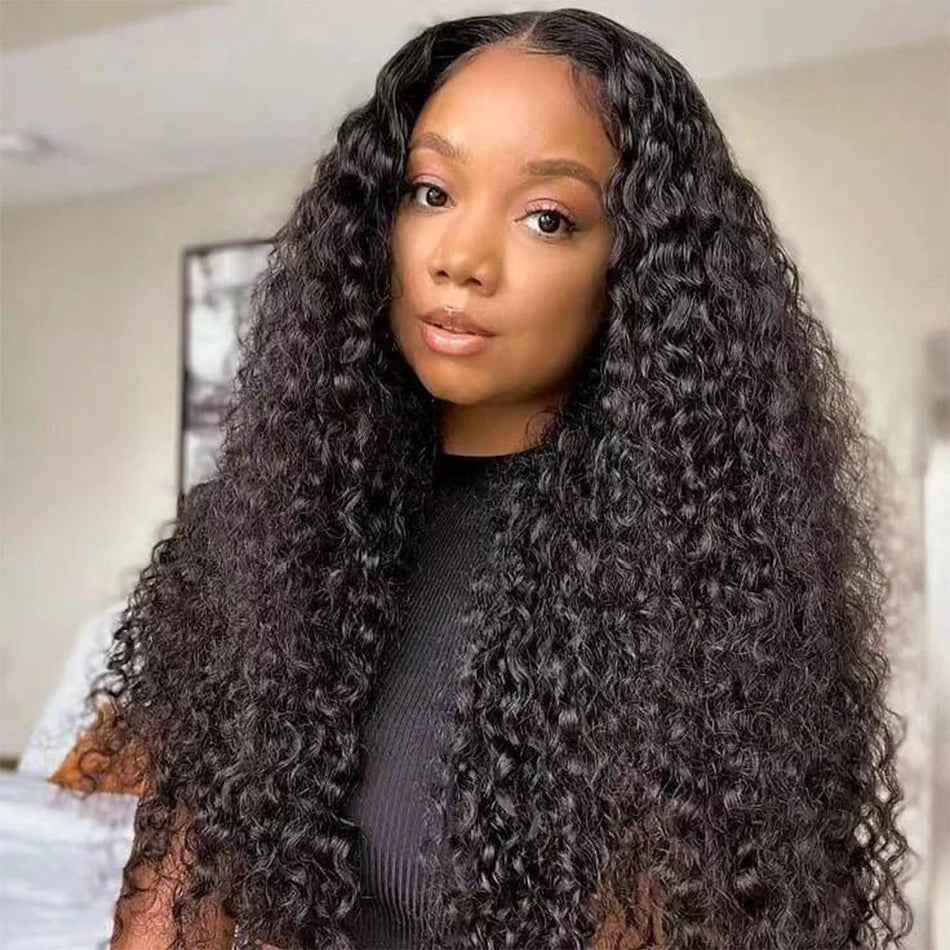 100% Human Hair Wet And Wavy HD Lace Frontal Wigs 250 Density Pull And Go Deep Curly Wave 13x4 HD Lace Frontal Drawstring Wigs