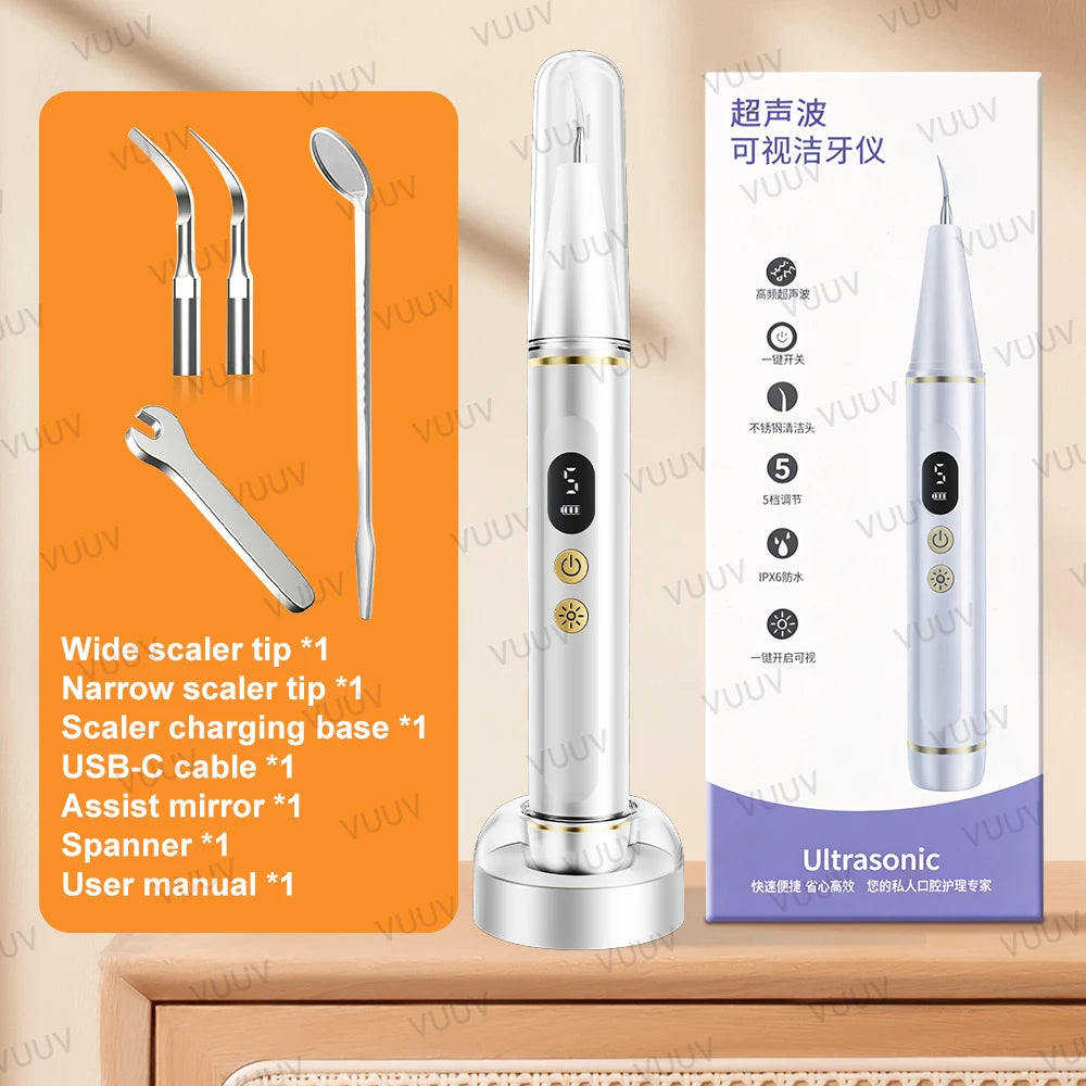 Visible Ultrasonic Dental Scaler Tartar Remover 5 modes with LED Light Household Teeth Cleaning Tools Dental Cleaner Oral Care