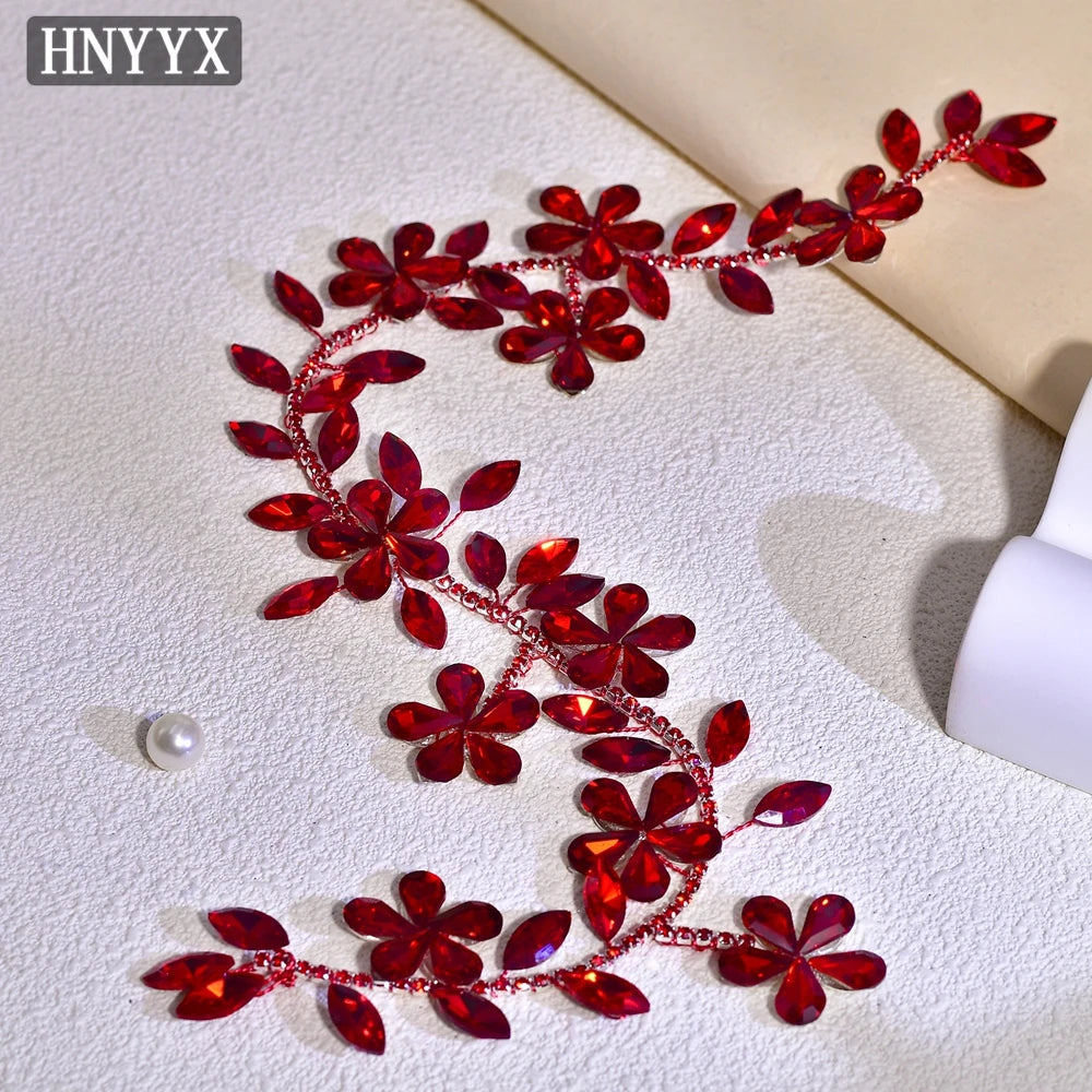 HNYYX Red Bridal Dress Belt Shiny Red Rhinestone Belt Suitable for Wedding Bridesmaids Ball Crystal Flower Gown Sash SA232