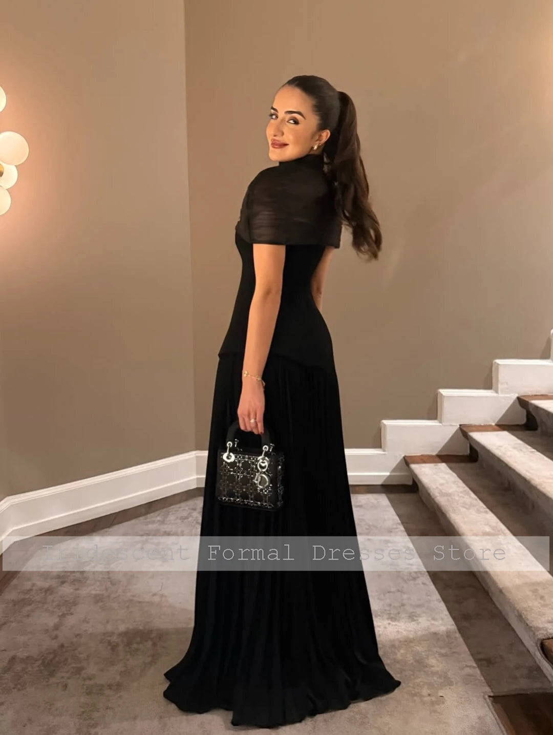 Customized Beaded Evening Dresses with Cap Sleeves A Line Luxury Party Dress for Women Modern Black Long Cocktail Gowns 2026