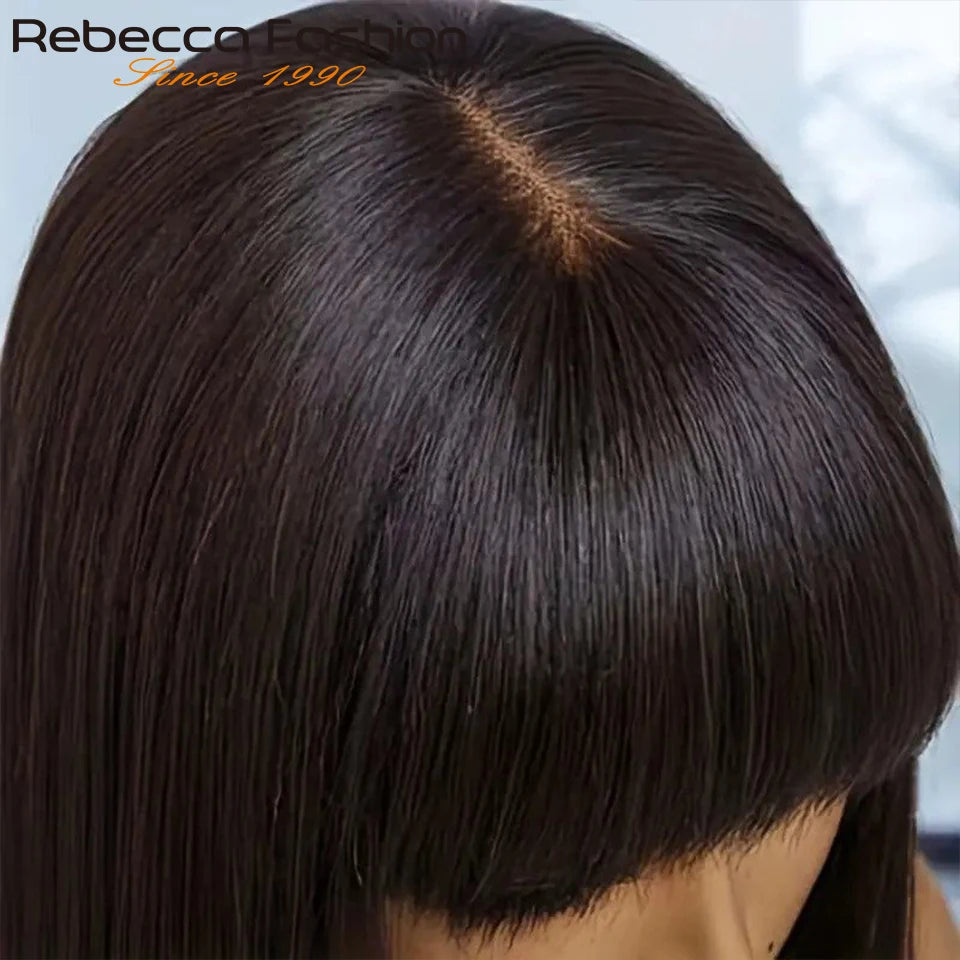 Glueless Highlight P1B/30 Short Bob 3x1 Lace Human Hair Wig Ready To Go Straight Bob With Bangs For Women Beginner Friendly