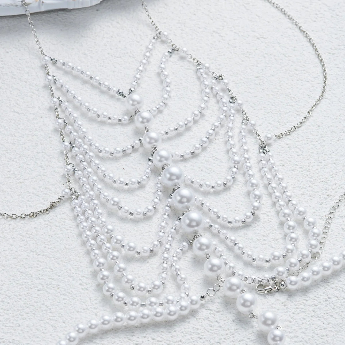Elegant Simulated Pearl Beaded Halter Waist Chest Chain For Women Summer Beach Club Party Pearl Beads Body Chain Body Jewelry