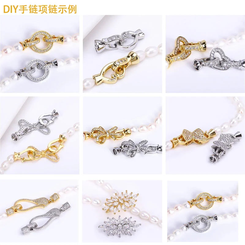 High Quality Round Charm in Center Necklace Clasps Zircon CZ Beads Paved Fashion Jewelry Findings Links 10pc/lot