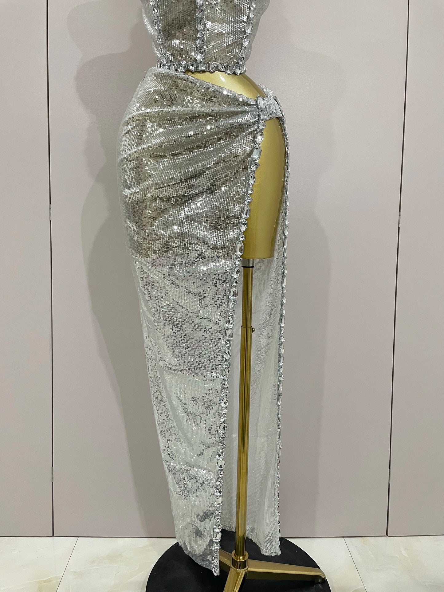 Sexy Luxury Shiny Diamond Sequins Cocktail Dress 2Pcs Set 2025New Women Evening Celebrate Birthday Party Nightclub Stage costume