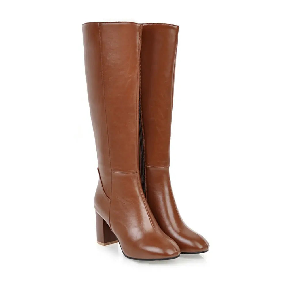 Women's Rubber Boots Female Shoes Zipper Sexy Thigh High Heels High Sexy Round Toe Winter Footwear Rain Ladies Leather Over-the-