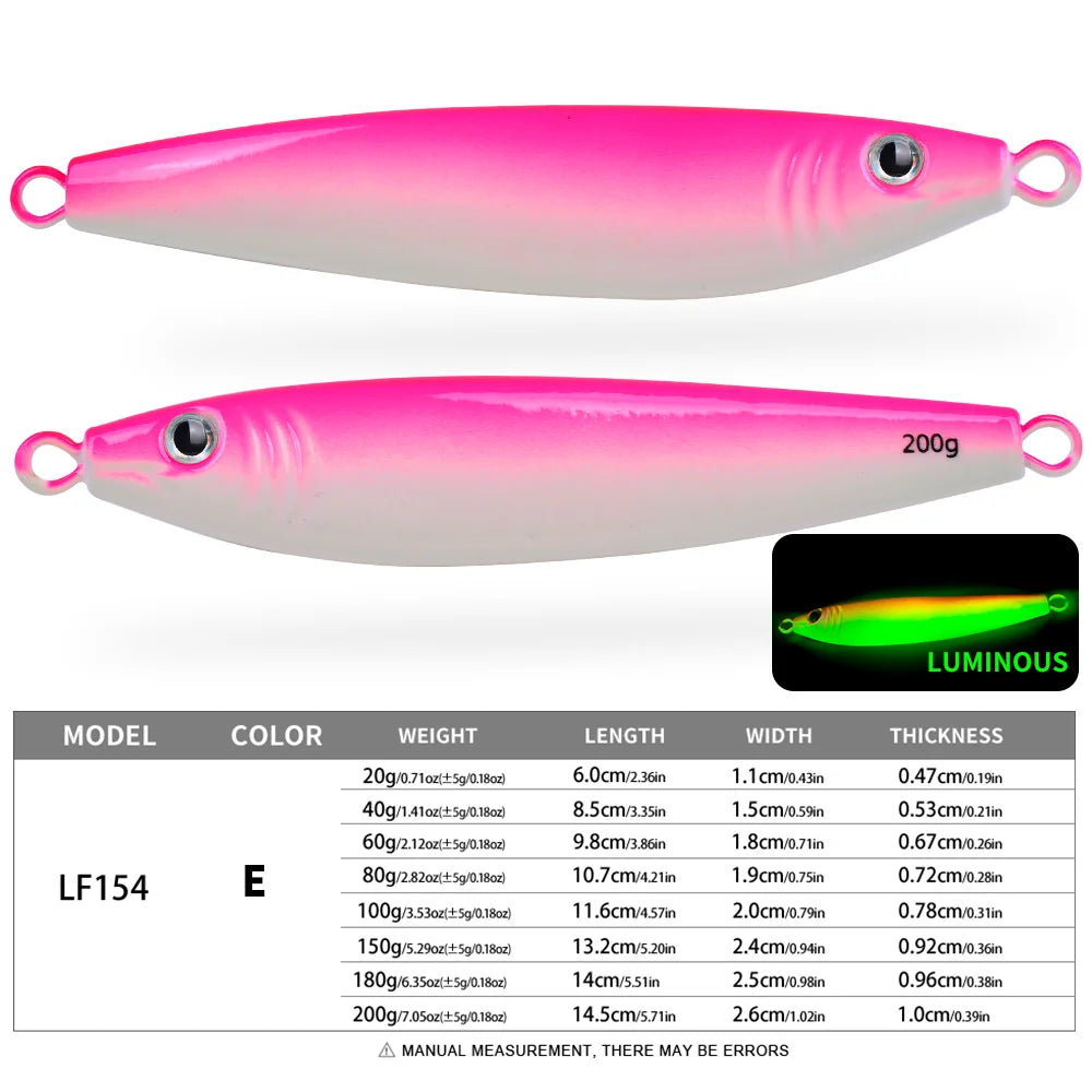 Proberos 20g-200g Metal Jig 3D Print Shore Trolling Spoon Hard Fishing Lure 1PC Artificial Laser Body Shiny Luminous Tackles