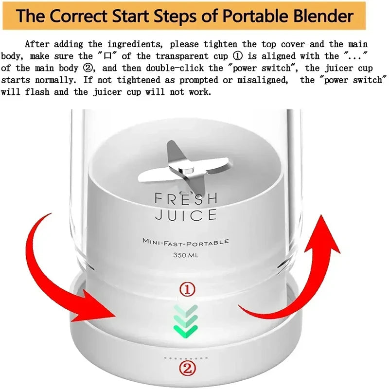 Ready Stock 350ml Portable USB Juicer Cup Mini Blender Fruit Juice Mixer Ice Crusher Smoothie Maker for Home Travel Outdoor