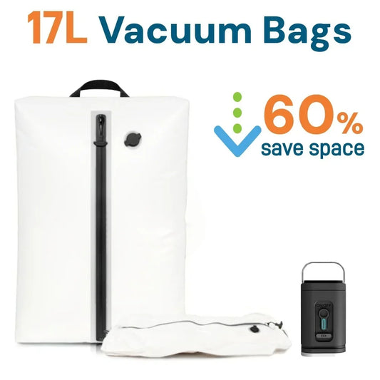 17L Vacuum Storage Bags for Travel, Space Saver Compression Bags for Suitcase, Travel Essentials Packing Bags for Clothes Blanke