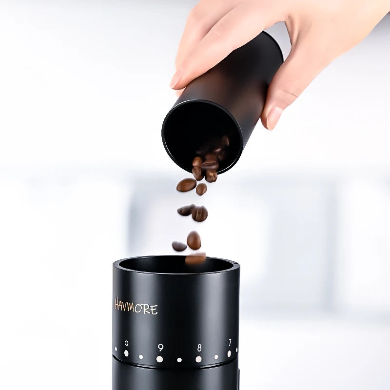 New Black Aluminum Electric Automatic Burr Mill Grinder Adjustable Stainless Steel Blades Coffee Grinder