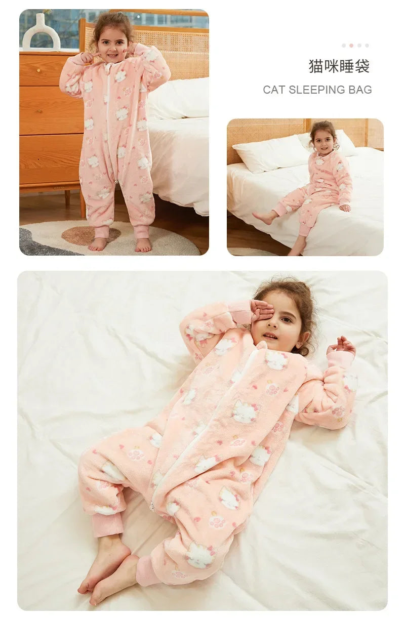 Kawaii Girls Pajamas Winter Purple Rabbit Onesie Hooded Plush Kigurumi Jumpsuit Blanket Sleeper Warm Overall Kids Nightwear Pjs