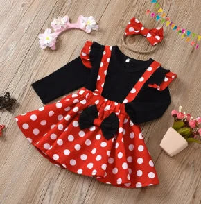 1-5 Years Children Outfit Baby Clothing Set Girl Summer Birthday Costume Kids Dots Tops Skirt
