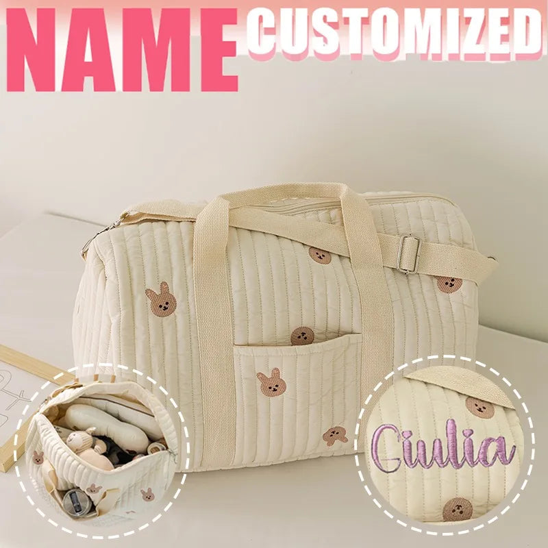 Personalized Small Bear & Bunny Diaper Bag Custom Embroidered Name Large Capacity Travel Mommy Bag Hospital Bag Baby Shower Gift