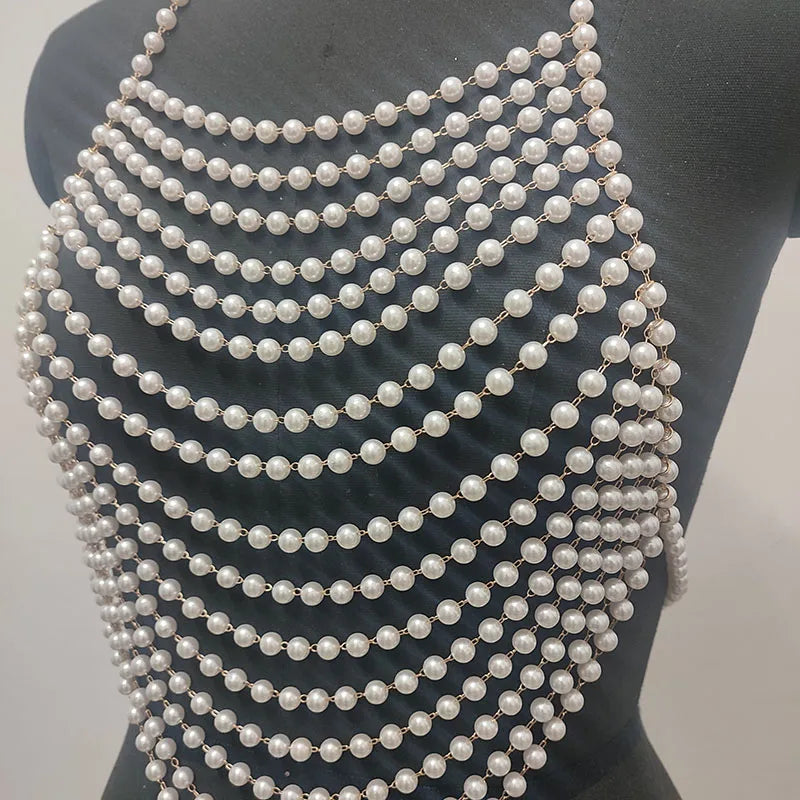 Handmade Elegant Pearl Top For Women Fashion Harness Chain Matching With Lady's Shirt