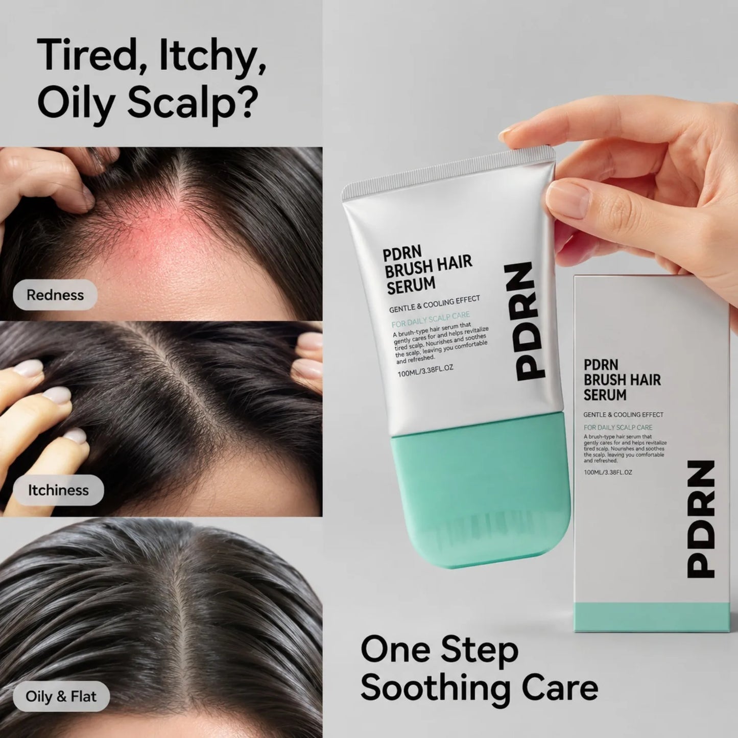 PDRN Hair Serum Centella Scalp Soothing Serum Nourishing Calm Tense Scalp Cooling Daily Scalp Care Sensitive Scalp Massager