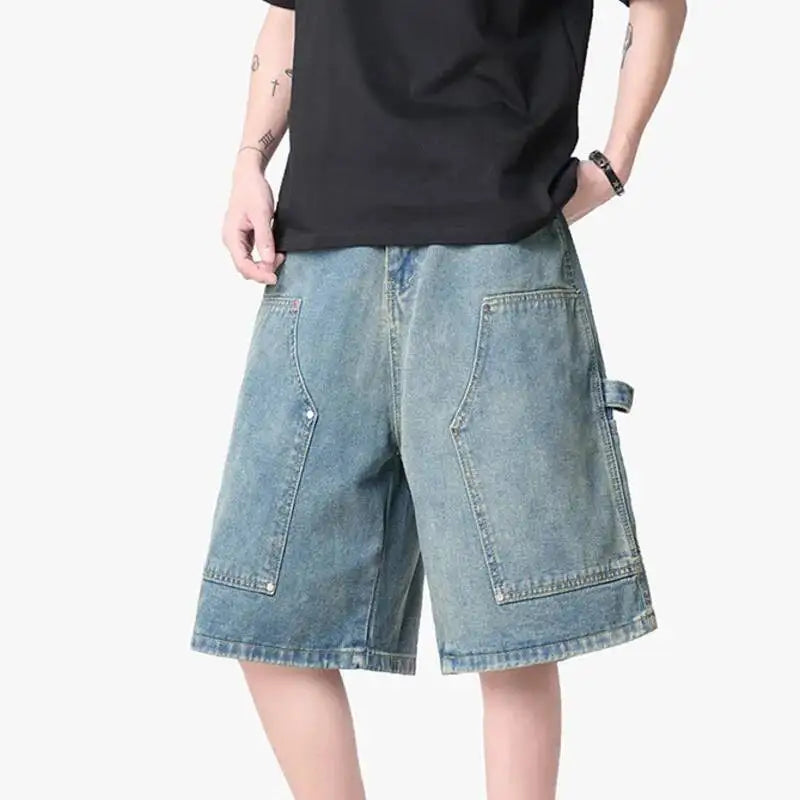 IEFB Workwear Men's Denim Shorts Multi Pocket Wide Leg Baggy Fit Casual Summer Streetwear Casual Cargo Jeans 9X2957