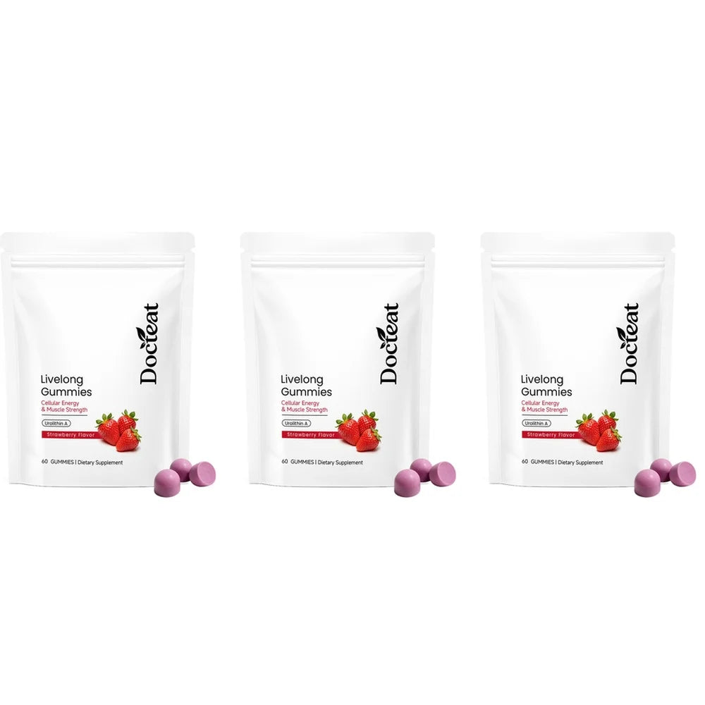 Docteat Urolithin A Gummies 500mg per Serving, Strawberry Flavor Daily Cellular Wellness Support, 60 Gummies for Men Women