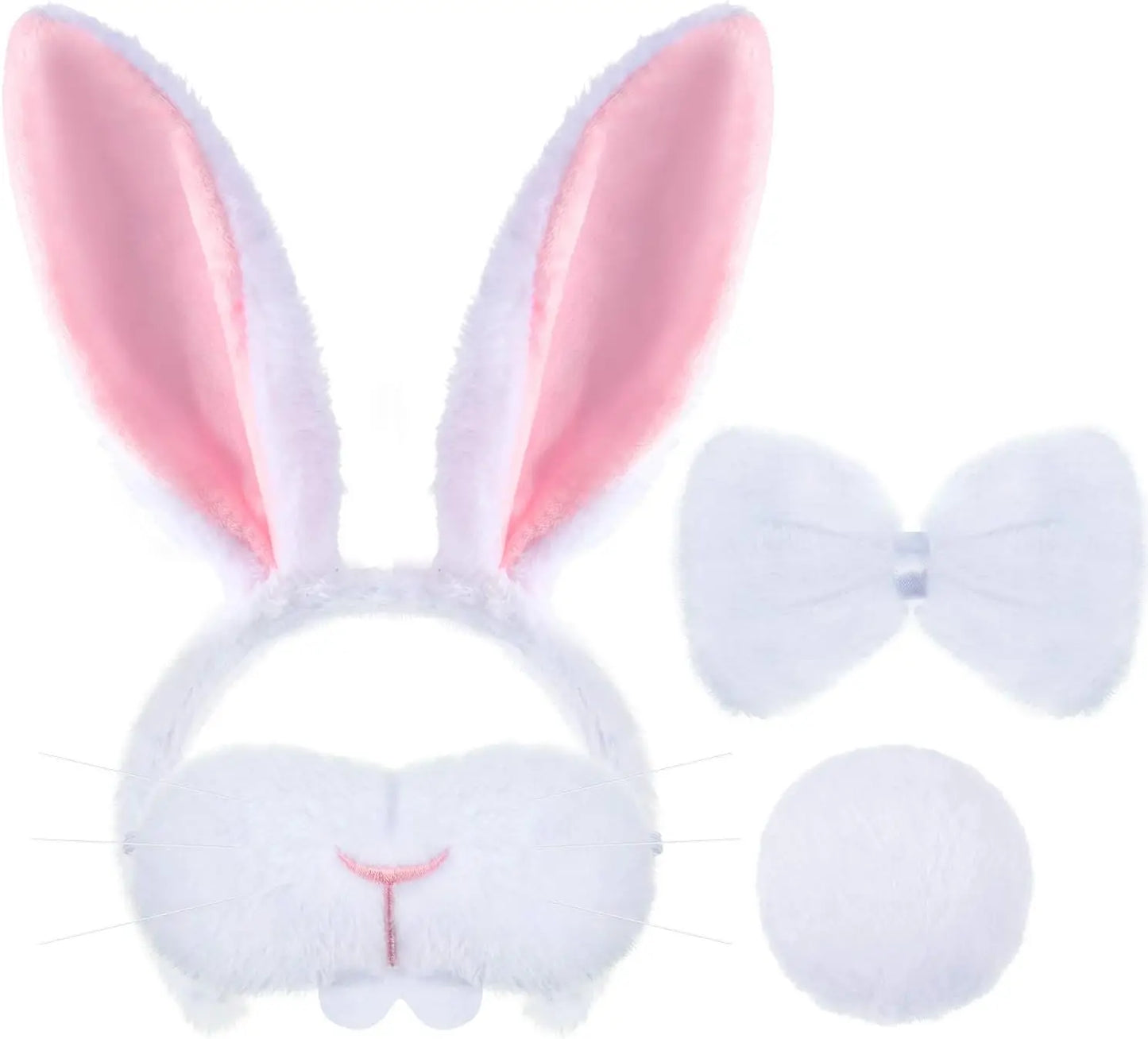 Halloween Bunny Costume Accessories Set Bunny Nose Tail Tie and Ears for Boys Girls Halloween Party Cosplay