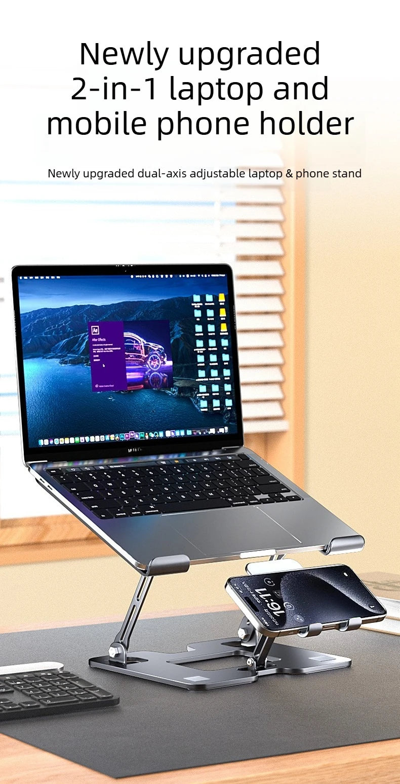 Mobile Phone Laptop Stand 2-in-1 Height Increasing Vertical Heat Dissipation Folding Office Adjustable Steel Stand