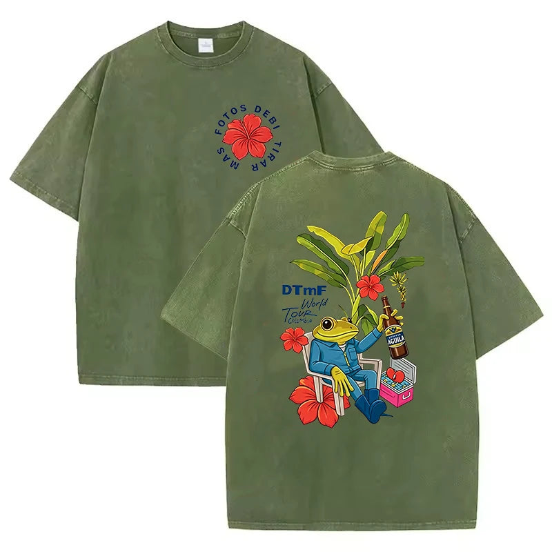 Soft Rapper Bad Bunny Vintage Washed Cotton T Shirts Debi Tirar Mas Fotos DTMF T-shirts Men's Clothing Fashion T-shirt Couples