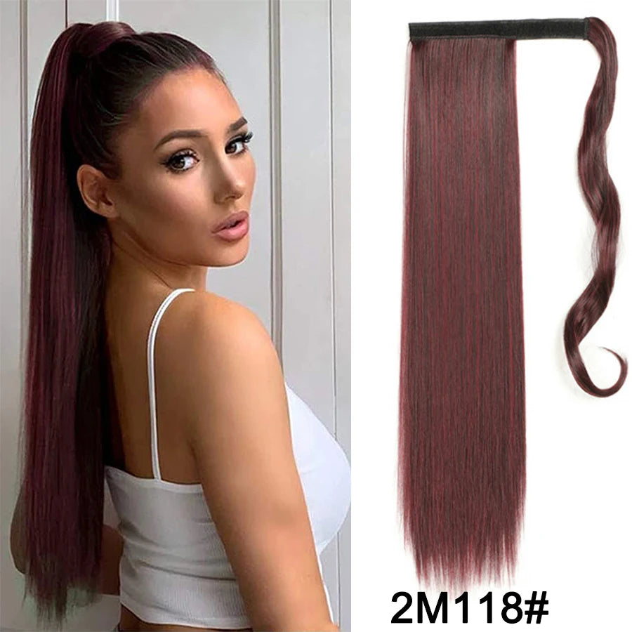 Synthetic Ponytail Long Straight Wrap Around Ponytail Hair Extension Heat-Reistant Fiber Pony Tail Fake Hairpieces For Women