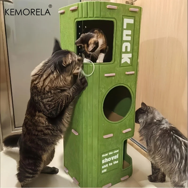 3D Tree-Shaped Cat Condo Large Space Pet Cat Tree with Scratching Posts & Hanging Toys Felt Space-Saving Detachable for Cats