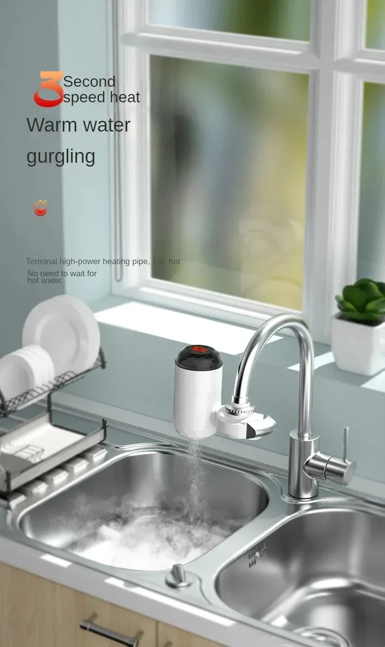3000W Instant Hot Water Heater Faucet Tankless with Temperature Display and Hot Cold Tap for Kitchen Sink