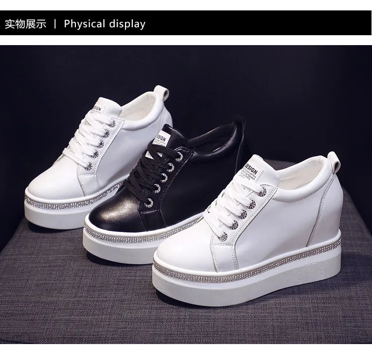 Comemore Internal High Vulcanised Shoes Women Spring Autumn Thick Bottom Casual Single Shoes Lace Up Black White Sneakers Women
