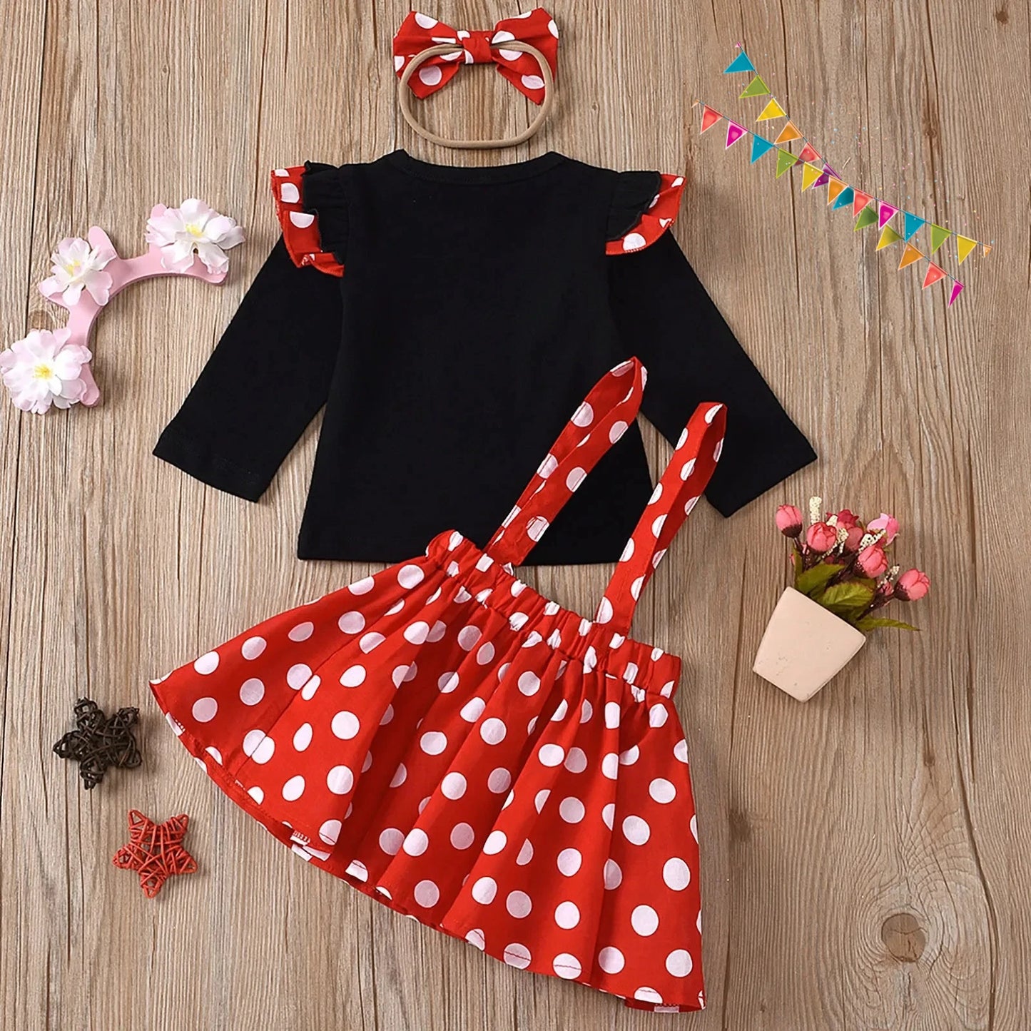 1-5 Years Children Outfit Baby Clothing Set Girl Summer Birthday Costume Kids Dots Tops Skirt