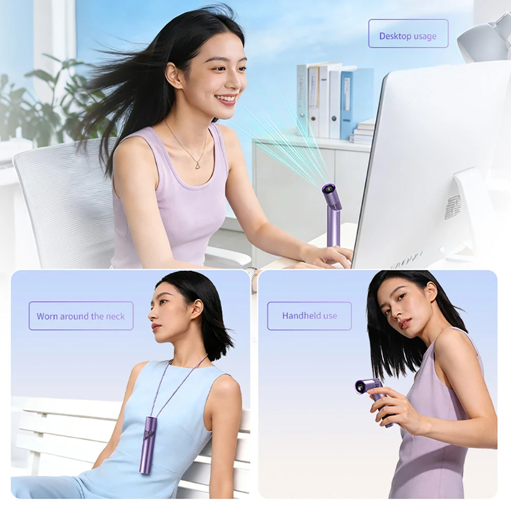 Portable Mini USB Travel Fan Lipstick Fan High-Speed Multifunctional Handheld Neck Hanging Desktop Fans