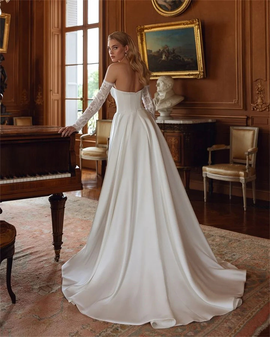 Customized Sweetheart Wedding Dress With Lace 3/4 Sleeve Bride Gown Front Split Evening Dresses vestidos de novia