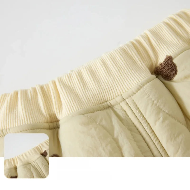 Winter Toddler Two Piece Set Cute Bear Embroidery Warm Jacket Pants Homewear Unisex Baby Boys Girls Sleepwear